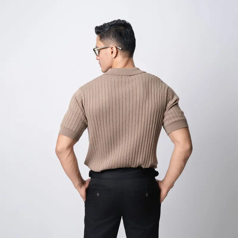 VENGOZ Polo Shirt Rajut Pria - Mens Polo Shirts Striped Light Brown 2