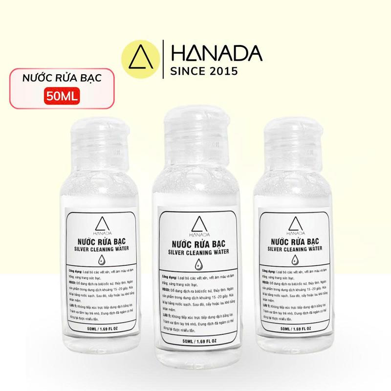Nước Rửa Bạc Vàng Bạc Nước Rửa Trang Sức 50ML Hanada Làm Sạch Trang Sức -Combo Dũa Bạc Khăn lau bạc Nước Rửa Bạc