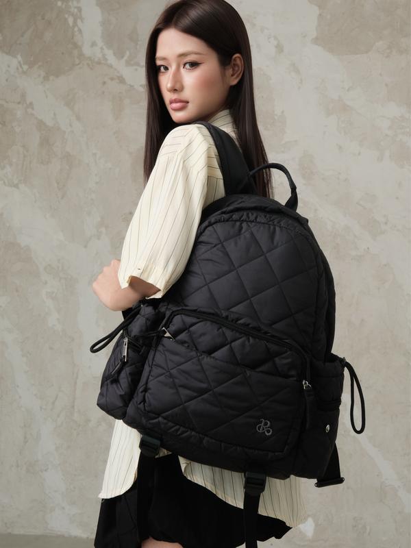 Balo NOIR Regods chần bông thời trang nam nữ – balo đen chống sốc – đựng laptop 15 inch – đi học, đi làm