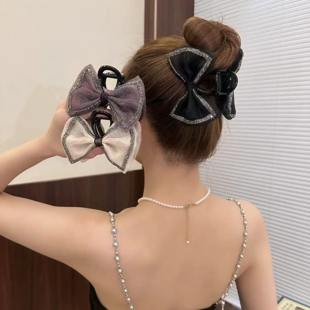 Kẹp Tóc Nơ Lưới đính đá Kiểu Mới, Để Giữ Tóc Sau Đầu, Thích Hợp Để Giữ TócMũ dân tộc thiểu số, với tóc đuôi ngựa và bánh hấp, cho thấy lượng tóc