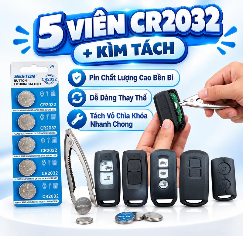 Combo 5 viên CR2032 Beston tặng kìm tách smartkey xe máy