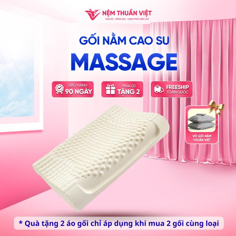 [Mua 2 Gối Tặng 2 Áo Gối] Gối Nằm Cao Su Massage Thuần Việt - Thiết Kế Lượn Sóng, Có Gai, Giảm Đau Vai Gáy Cổ