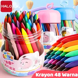 【Halo】Krayon Plastik 48 Warna untuk Melukis Aman Tangan Tidak Kotor Beracun Dapat Dicuci Krayon Segitiga untuk Balita Anak-anak