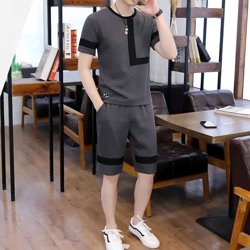Bộ Đồ Thể Thao Thường Ngày Dành Cho Nam Giới, Bộ Đồ Hai Mảnh, Dáng Rộng Vừa Vặn, ngắn Tay Áo, Áo Phông Và Quần Đùi, Hàng Mới Về Năm 2024 0