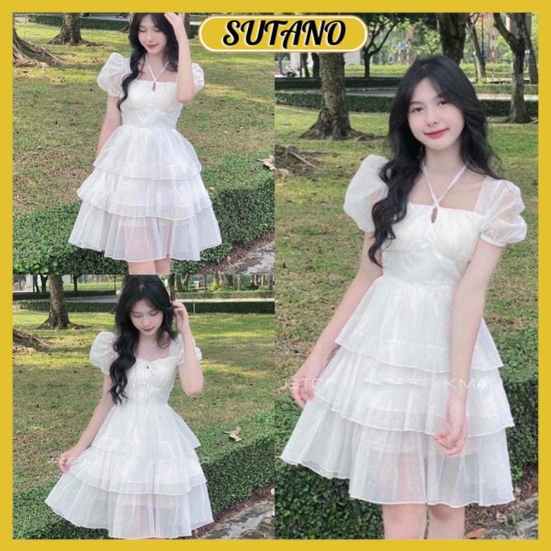 Đầm voan trắng tiểu thư váy công chúa cổ yếm 3 tầng bánh bèo đầm dự tiệc đi chơi xinh xắn V858 SUTANO