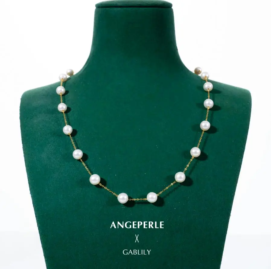 ANGEPERLE Freshwater Pearl Starry Sky Necklace 6-6.5mm （TSGY131）