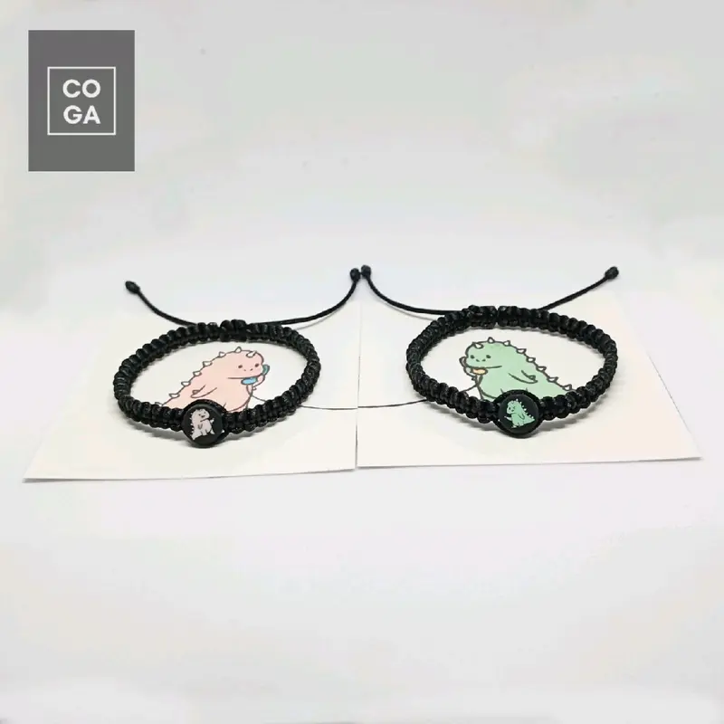 (Free Box & Stiker) Gelang Couple Dino Hijau dan Pink Couple Bracelets Dino Unisex Untuk Pria dan Wanita Gelang Dino Anyam Gelang Daily Magnet 2