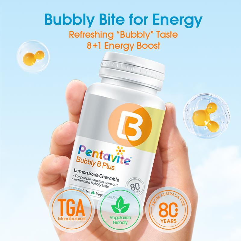 【Support skin repair】Pentavite Bubbly B Vitamins Plus Energy Lemon Soda Chewable（30-180 Tablets for Adult） 5