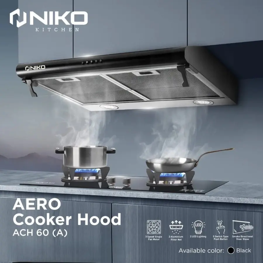 COOKER HOOD NIKO AERO ACH-60A MENGHILANGKAN BAU DAPUR/ASAP DAPUR