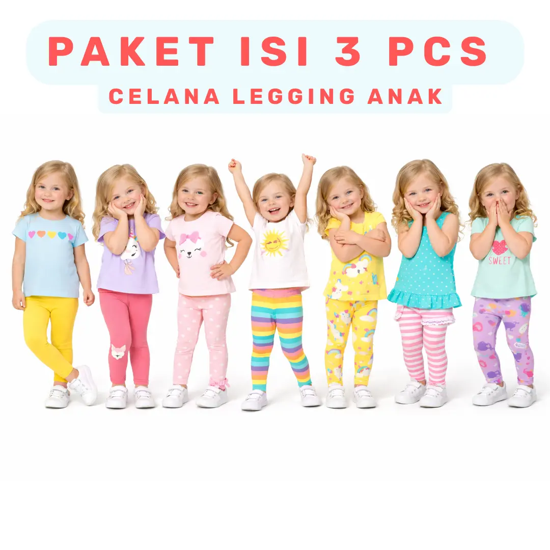 Isi 3 Pcs Legging Anak Perempuan Polos dan Motif Cantik Lucu