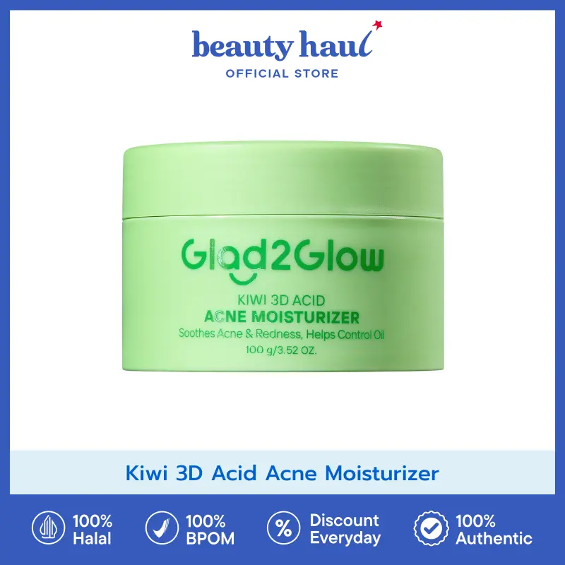 Glad2Glow Kiwi 3D Acid Acne Moisturizer - Glad2glow Acne Moisturizer, Moisturizer untuk Mengatasi Jerawat, Pelembap Acne Prone, Acid Skincare, Acne Care