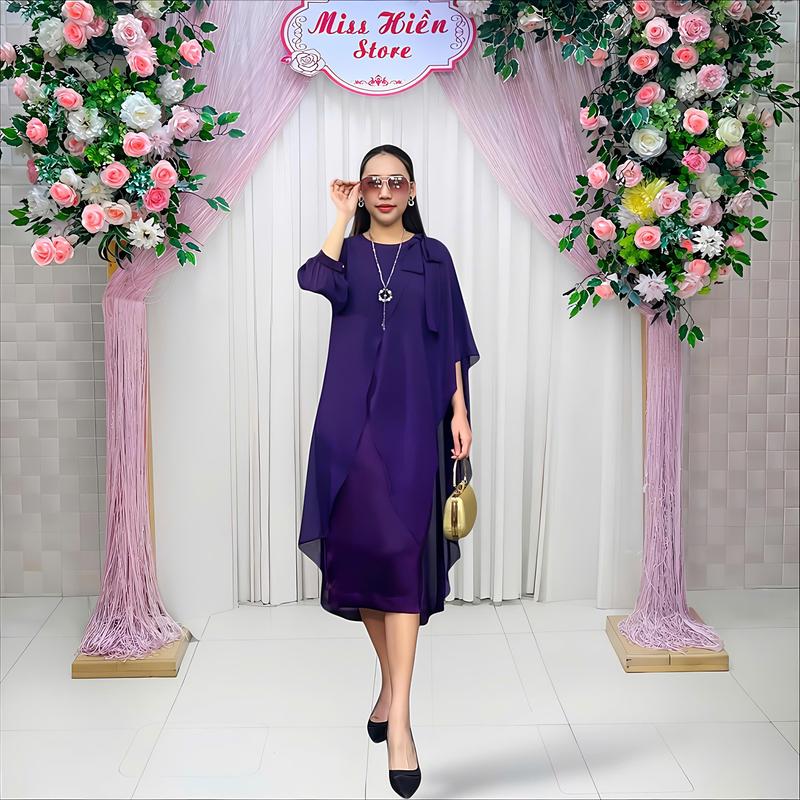 Đầm Váy Lụa 300089 Miss Hiền phối Vải Chiffon Cao Cấp Sang Trọng quí phái dành cho các chị đi dạ tiệc hội nghị,..