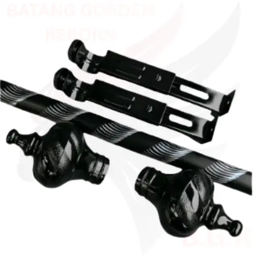WARNA HITAM ULIR - Full Set Batang Gorden / Besi Gorden / Tiang Gorden Jendela Pintu Ukuran 50-250 CM