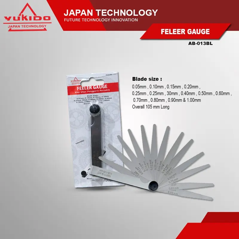 paket kunci L stel klep t 40 dan feeler gauge pengukur celah klep motor mobil 13 blade 0.05 mm-1 mm 4