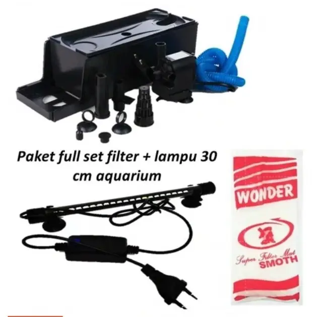 Paket Full Set Box Filter Sedang NS 666 + Lampu Celup 30 cm & Kapas Filter 3 Lapis Aquarium 40-60cm Siap Pasang