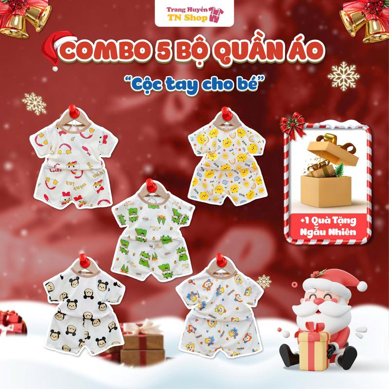 Kèm Quà Tặng Ngẫu Nhiên Combo 5 Bộ Quần Áo Cộc Tay Chất Tăm Cộc Tay Cho Bé Trai Bé Gái từ 5kg-16kg
