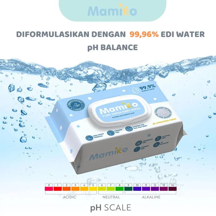 Mamiko Pure Water Baby Wipes - Tisu Basah Bayi 80s (3 Pack) 2