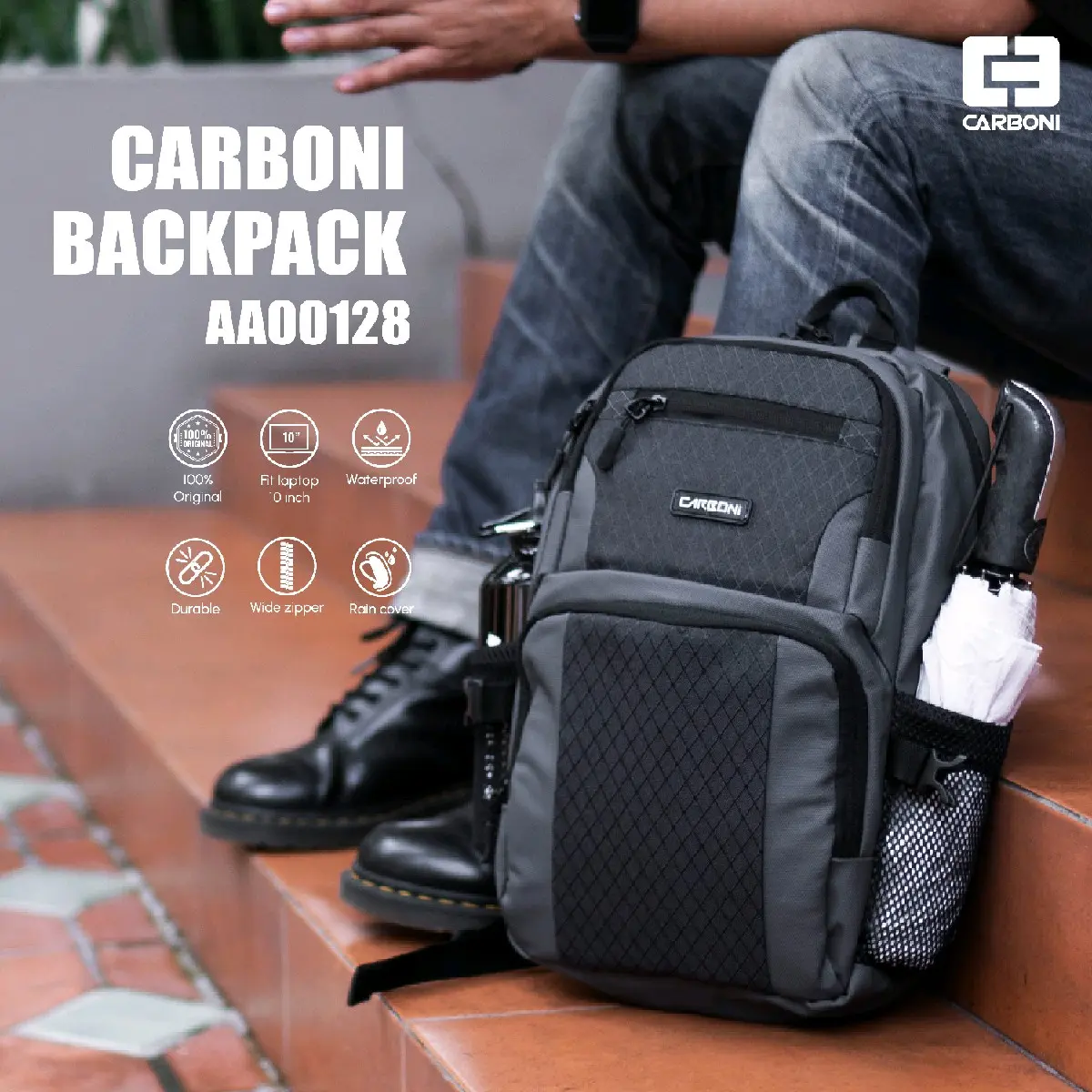 TAS RANSEL CARBONI AA00128 MINI BACKPACK TAS RANSEL SEKOLAH ANTI AIR WATERPROOF