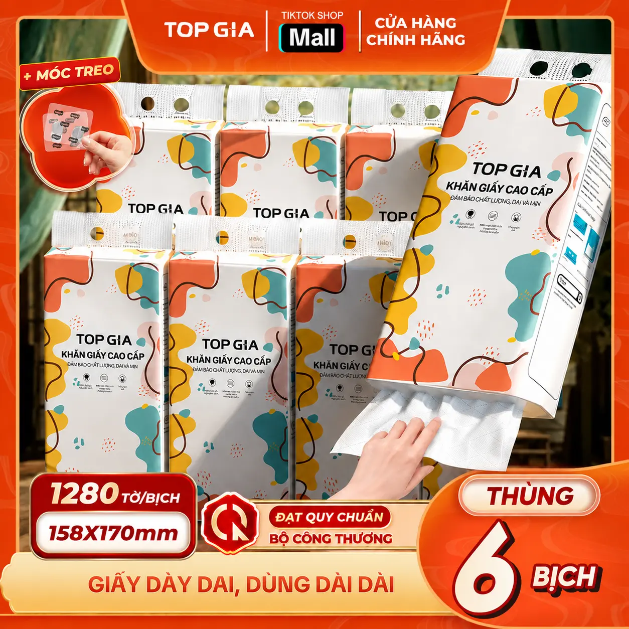 [RẺ SẬP SÀN] Combo 6 bịch khăn giấy CỠ ĐẠI đa năng treo tường đa sắc tiện lợi TopGia (tặng móc treo tường) Giấy Ăn Khăn Giấy phòng bếp vn Giấy Vệ Sinh giấy rút đa năng treo tường ĐẠT QUY CHUẨN BỘ CÔNG THƯƠNG HN-HCM (RDS17)