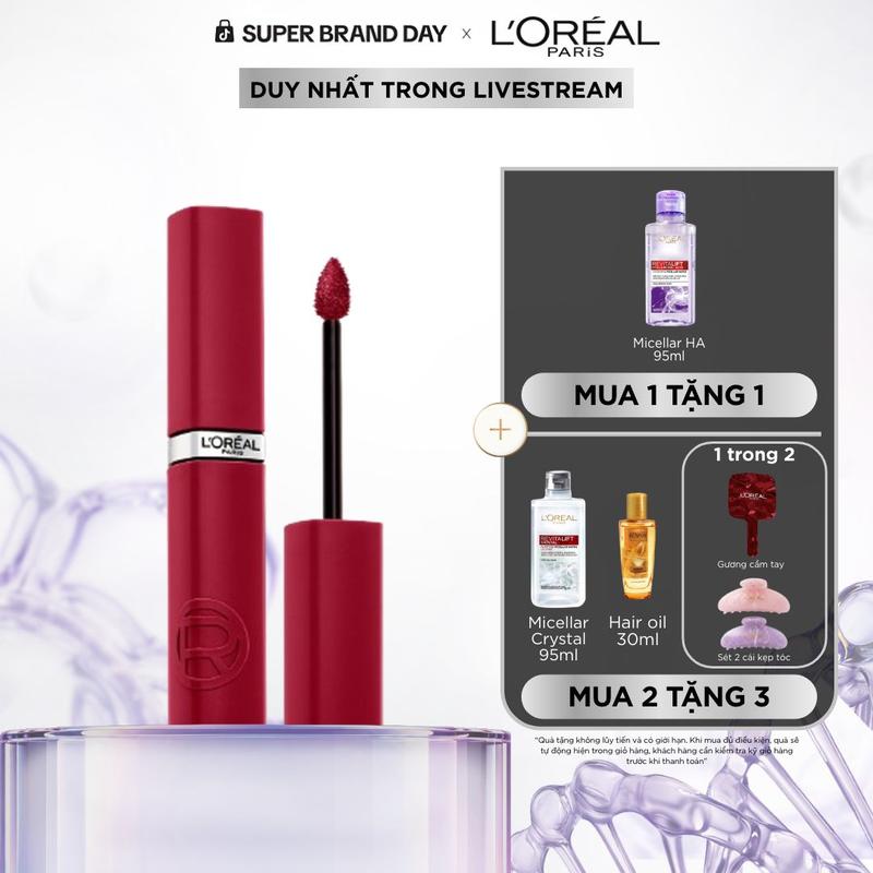 [SALE NGÀY CUỐI] SON KEM LÌ NHẸ MÔI, 16H LÂU TRÔI, CHUẨN MÀU CĂNG MƯỚT L’OREAL PARIS INFALLIBLE MATTE RESISTANCE 5ML