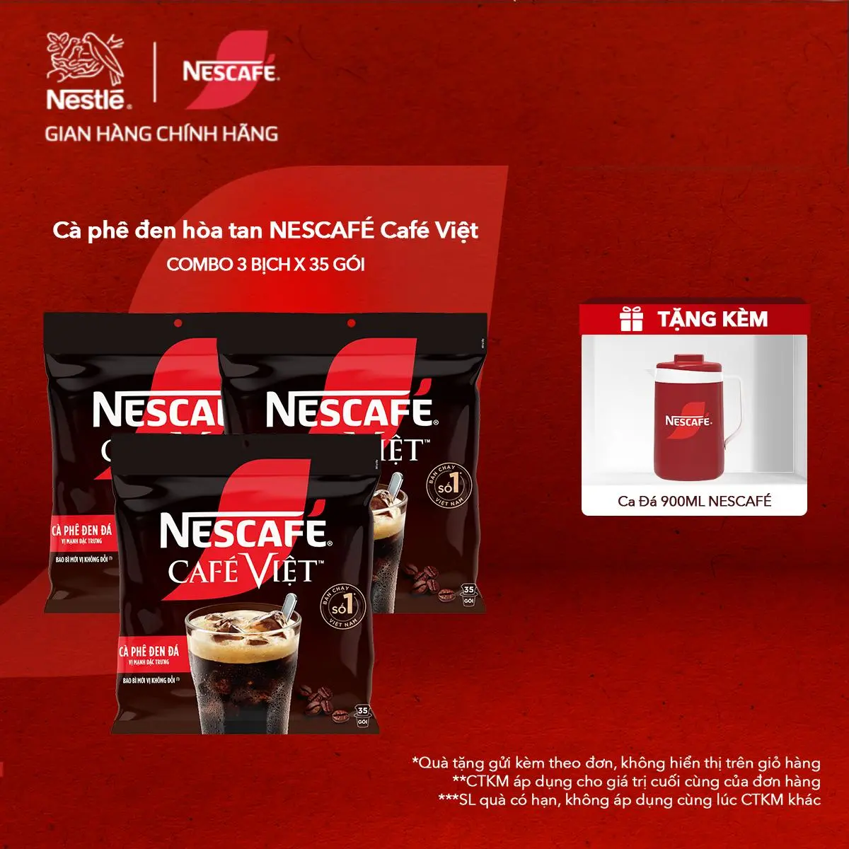 [MEGA LIVE NESTLÉ 18H-00H 8/9] Nestlé VN Combo 3 Bịch Cà phê đen hòa tan/Cà phê gói NESCAFÉ Café Việt (Bịch 35 gói x 16g)-LS