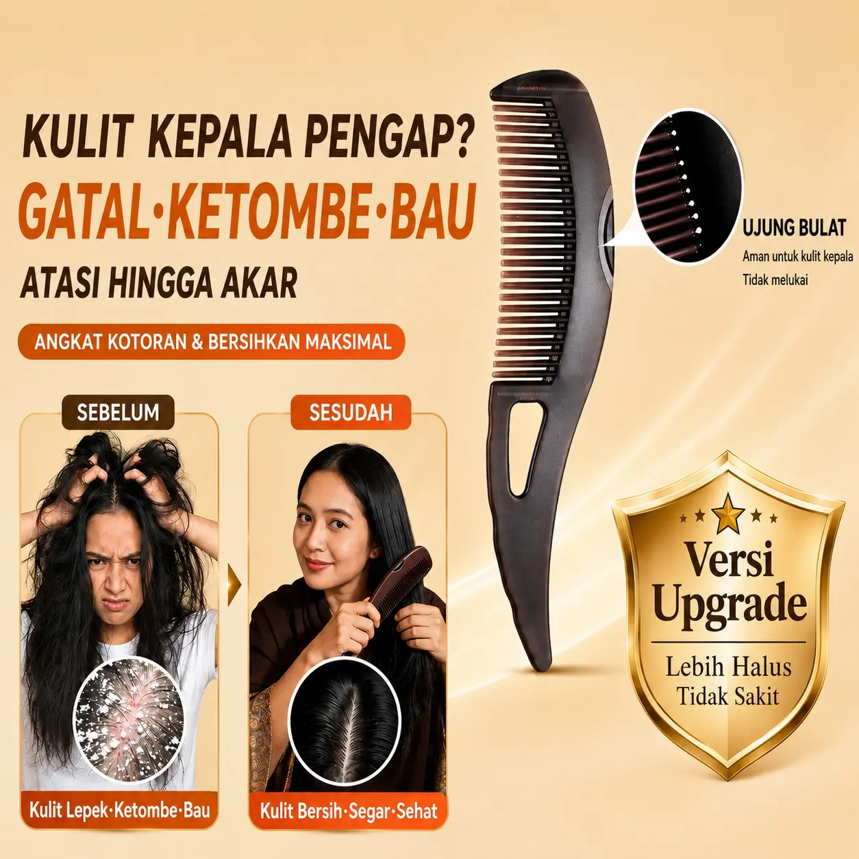 Sisir Khusus Ketombe, Gatal & Minyak | Angkat Ketombe & Minyak, Bye Gatal | Cocok untuk Hijab/Helm yang Bikin Ketombe, Bau & Gatal | Atasi Rambut Lepek & Bau Apek | Bersihkan Sisa Minyak Akar Rambut | Kotoran Kelihatan, 1x Tekan Bersih | Anti Rontok