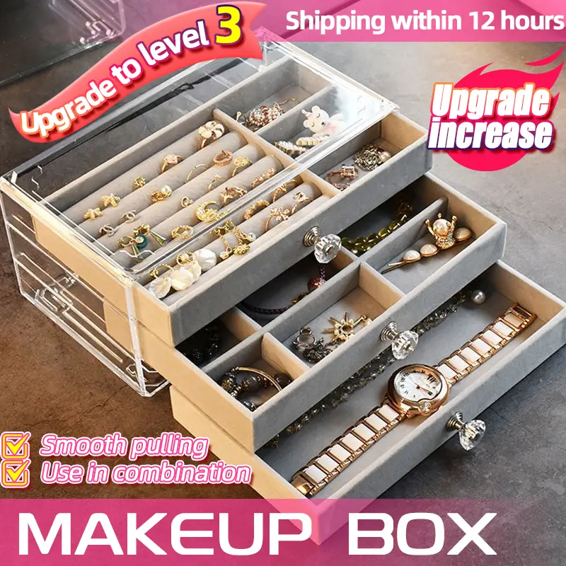 【SG Local Seller】Three Layer Large Capacity Jewellery Box Jewellery Organiser Cosmetic Storage Box Organiser Makeup Organizer Earring/Pendant/Bracelet/Necklace/Rings Makeup Organizer