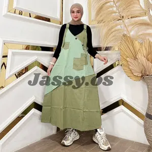 Nakama Overall Jumpsuit Wanita Bahan Katun Panjang Maxi Fashion Muslim Kekinian