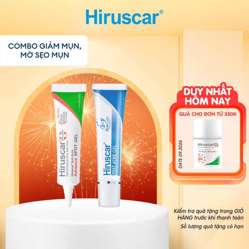 Bộ Gel giảm mụn nhanh 24h và Gel làm mờ sẹo mụn thâm mụn Hiruscar Post Acne 10g