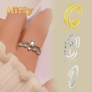 Miffy-Cincin Titanium Wanita Adjustable Cincin Permata Aksesoris Fashion