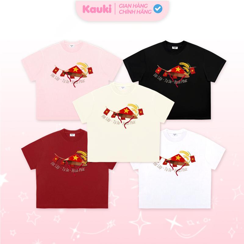 Áo Thun Boxy Nam Nữ Kauki Quốc Khánh 2/9 In Nhiều Hình Việt Nam Cotton Cổ Tròn Dày Dặn Dễ Thương BX6