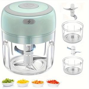 250mL 電動ガーリックミンサー、3枚刃ガーリックグラインダー、ミニ野菜チョッパー、USB搭載ポータブルフードプロセッサー（生姜・唐辛子・果物・肉用）