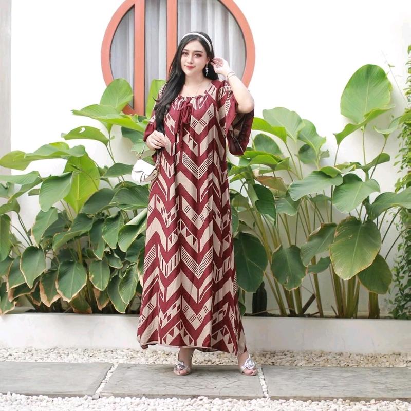 SEDRESS INARA ZIKZAK JUMBO VIRAL KEKINIAN DASTER LONGDRES GAMIS TERBARU TERLARIS TERMURAH Tidur Menyusui Melar Rayon Casual Motif 1