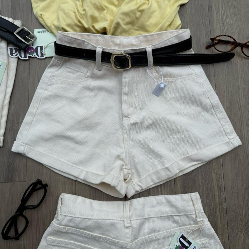 DEAL MỞ BÁN _ DODASTORE Quần short jeans gấp gấu tặng kèm đai màu be kem siêu xinh m003be