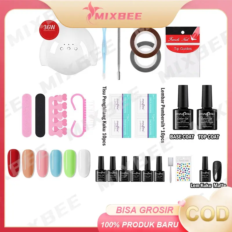 1 Set Lampu Kuku UV 36W dan 6 Warna Kuku Gel Set Lampu Kuku UV, Paket Nail Art Lengkap Nail Art Set