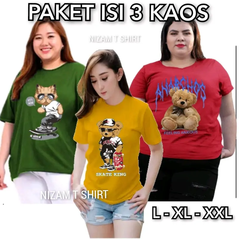 Kaos oversize Paket isi 3 baju Atasan Wanita Tshirt Cewek baju kaos import Hitam 0