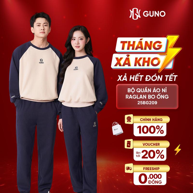 GUNO-Bộ quần áo Nỉ Nam Nữ tay raglan quần bo basic SP5 |25BG209 25BB213