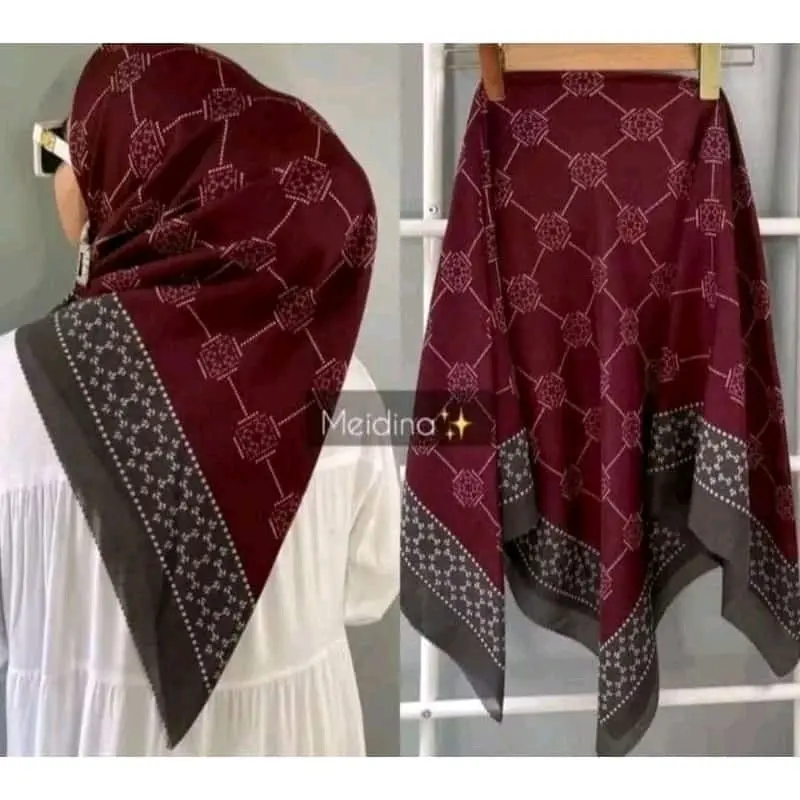 Hijab voal segi empat laser cut motif printing mewah Kerudung Square Muslim Nyaman