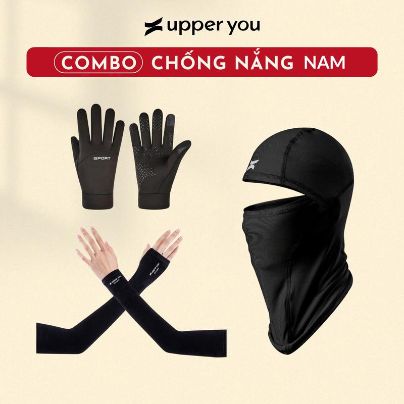 Combo Chống Nắng Nam UPPER YOU Khăn Trùm Fullface Mũ Lưỡi Trai Găng Tay Chống Nắng Bao Tay Lái Xe Thun Sport