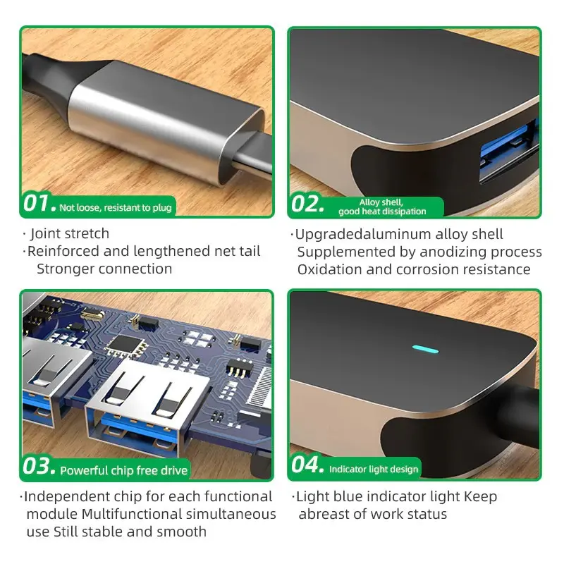 GOOJODOQ Premium 4-in-1 USB Type A / Type C USB 3.0 Hub for Mobile Phone PC - USB Type-A 3