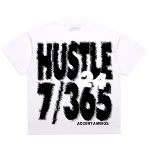 AccentAmbios Kaos Boxy fit Oversized Tshirt Hustle White Pria dan Wanita baju boxy Combed Panjang
