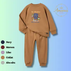 Ameena Setelan Baju Anak Laki-laki & Perempuan Gambar Tor Monitor Lengan Panjang Celana Jogger Karet Pinggang Tali Serut Bahan Lembut Adem Gaya Simpel Elegan Fashion Set Anak 2025 Model Baru