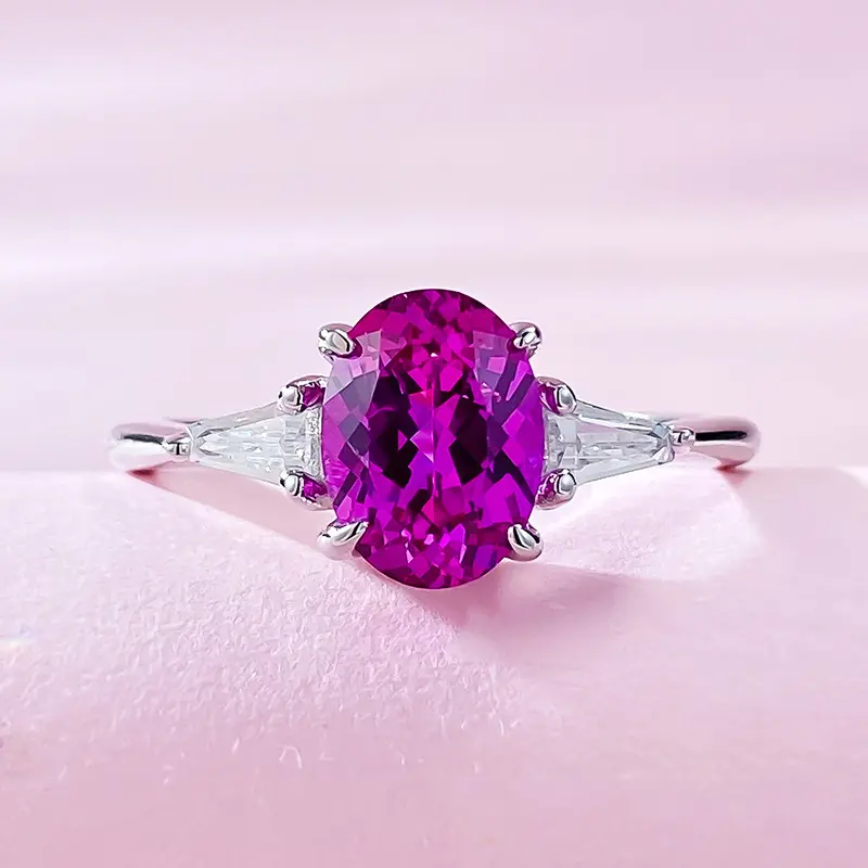 S925 Silver Oval Pink Color Ring for Women's Daily Fashion Jewelry Gift