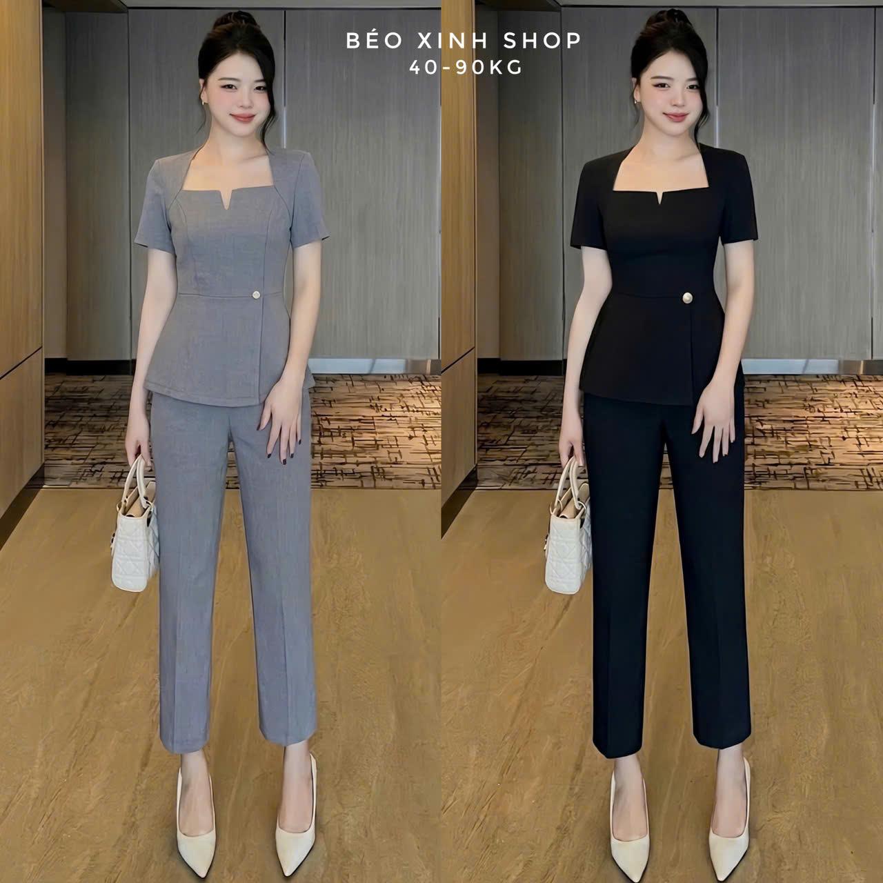 Set Quần Áo Nữ Áo Nữ Cổ U Phối Nút Vải Xước Cotton Hàn Cao Cấp Dễ Thương Nữ Top Women Xoè - A.1788