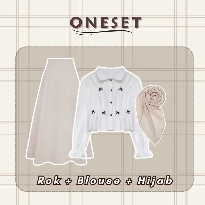 Outfit One Set Hijab Style 3in1 (Blouse Pita + Rok Hyget + Hijab Segiempat) Setelan OOTD Remaja Kekinian - LH084 elegant loungewear 1