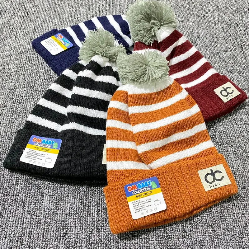Kupluk Bayi Rajut Model JAMBUL Motif SALUR 0-12 Bulan DC Kids Kupluk Penutup kepala Bayi Trendy DM Baby 0
