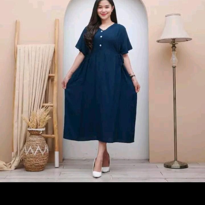 Daster Rayon Polos Chibi Busui Frenly Nyaman Dress adem rayon premium Kancing Karet Pendek Simple gaun tidur Panjang Midi Katun Samping Basic Kain Merah Kimono Pantai 3