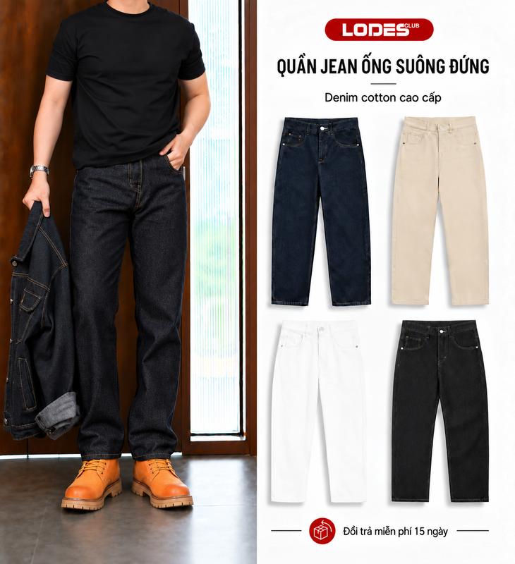 Quần Jean Ống Suống Đứng LODES CLUB Form Hàn Quốc Chất Denim Cotton Mềm Mại Dành Cho Nam, Menswear Wash Mềm Vintage
