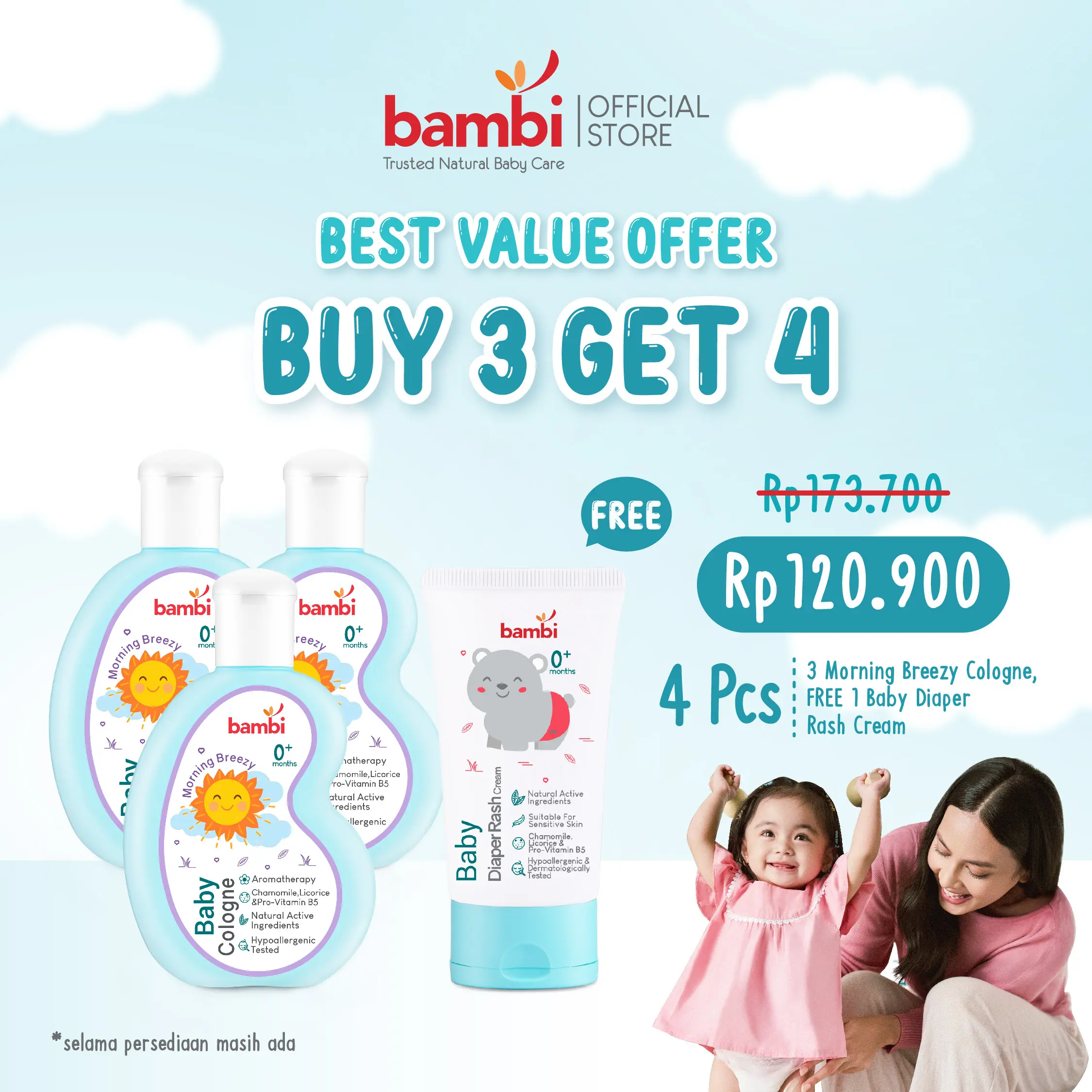 Bambi Baby Cologne Morning Breezy 100ml Kulit Bayi