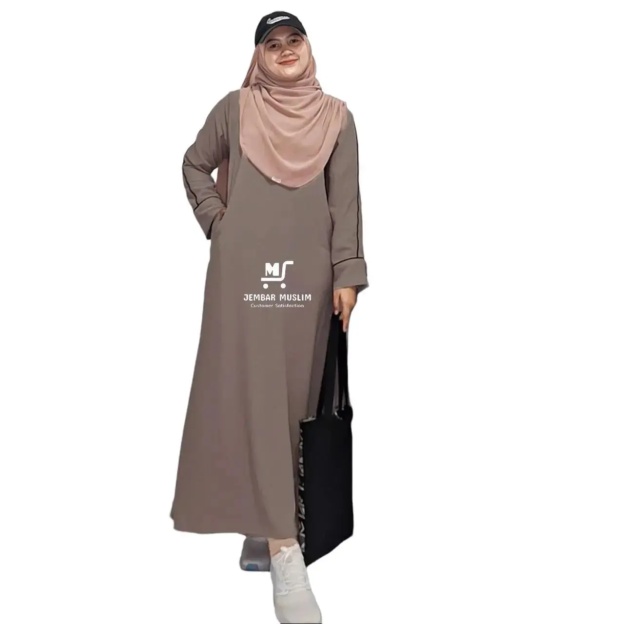 Jembarmuslim - Abaya List Ban Tangan | Gamis Basic Simple Variasi Setrip Exclusive Airflow Crinkle Dress Hitam Lembut Casual Remaja Wanita Muslim Dewasa Maxi Syari Lebaran gamisabaya